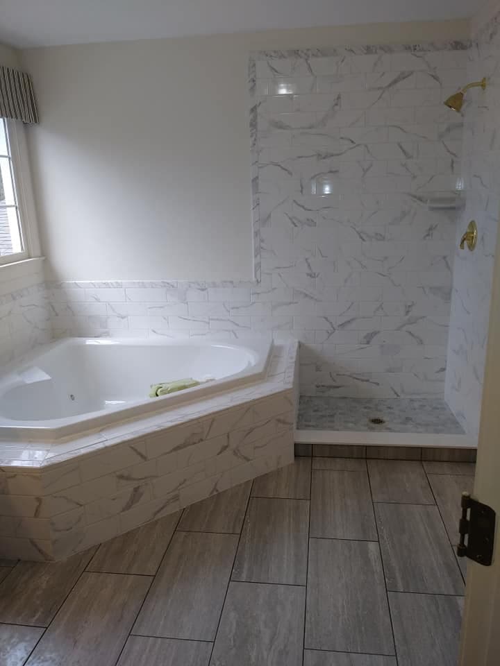 Bathroom remodel with marble tile