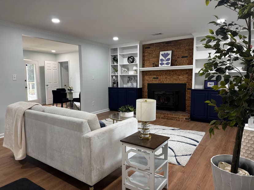 Living room built-ins and fireplace